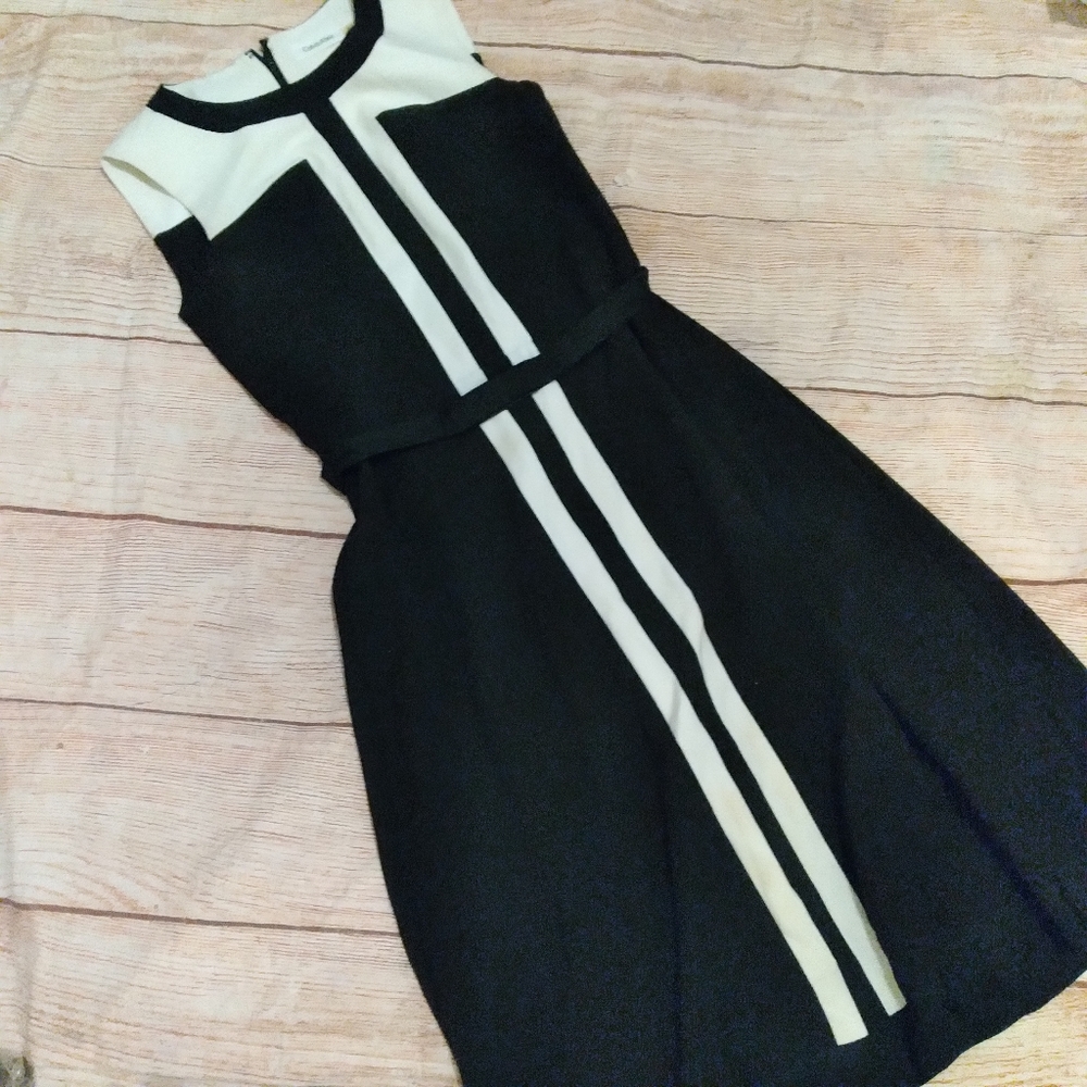 Calvin Klein black & ivory belted dress size 2 - Picture 4 of 6